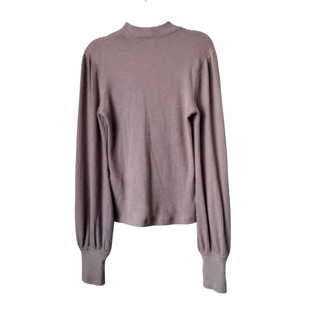 Abercrombie & Fitch Mauve Ribbed Mock Neck Balloon Sleeve Top XS Academia Preppy - Picture 2 of 5
